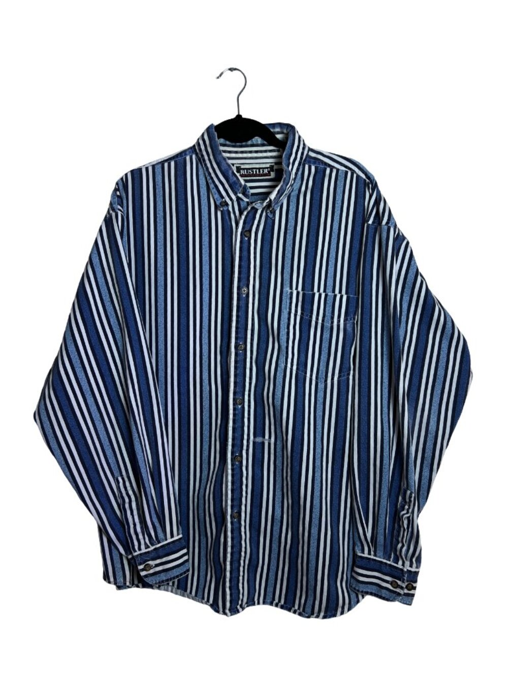 Rustler Striped‎ Denim Shirt Vintage 90s XL Distressed